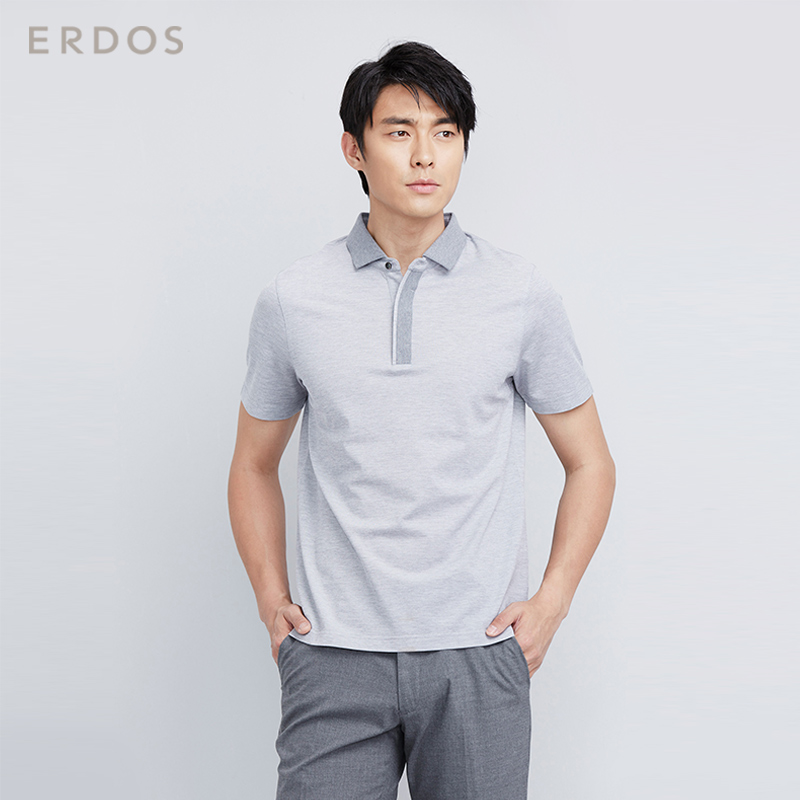 ERDOS 春夏拼色罗纹翻领简约百搭丝棉短袖男T恤POLO衫 E175H3012