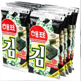 韩国进口海飘海苔即食烤紫菜，2g*8袋独立装小包零食品