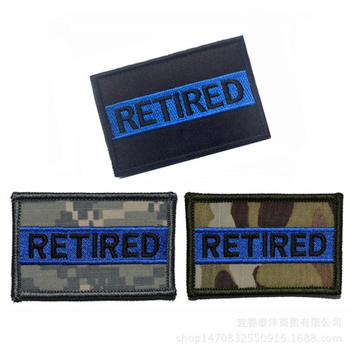 方形魔术贴章retired退休刺绣