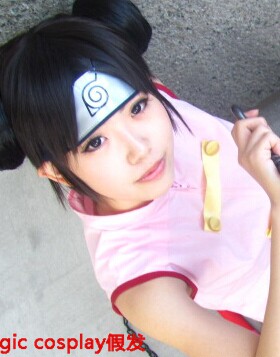 cosplay假发 火影 天天 剑网三 唐门萝莉 黑色双发包 韩菱纱