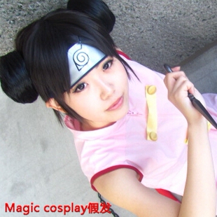 cosplay假发 火影 天天 剑网三 唐门萝莉 黑色双发包 韩菱纱