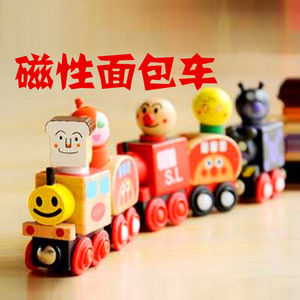 磁性面包超人6款礼盒装小汽车木制益智玩具面包车积木组合