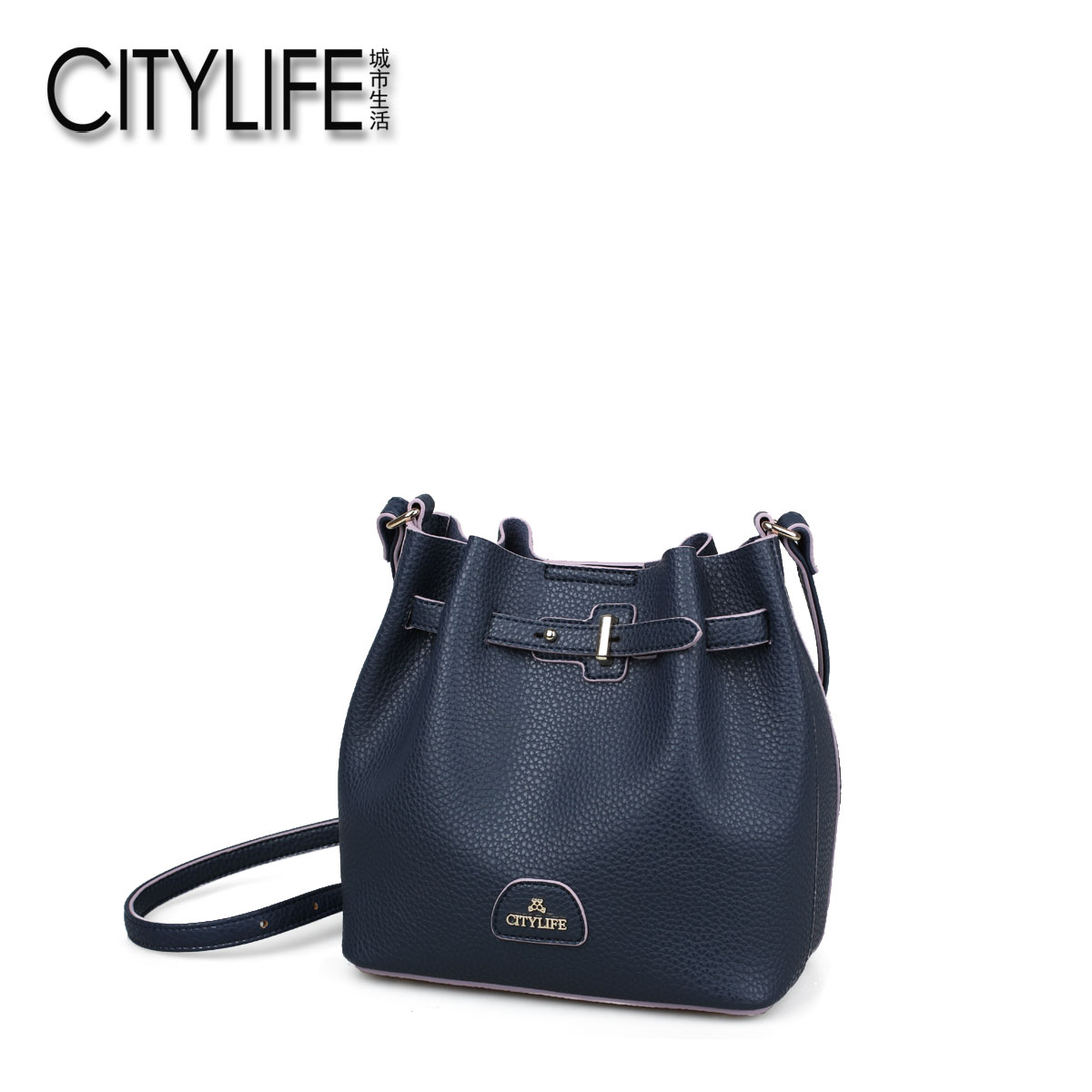 城市生活CITYLIFE女包新款韓版休閑單肩包小包撞色水桶包手提女包