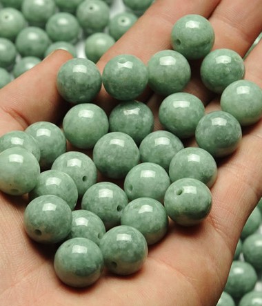 财源滚滚超美冰糯种浅豆青好工好水头A货翡翠散珠8MM10mm散珠配件
