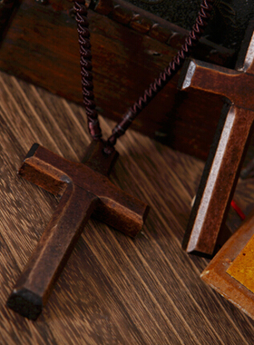 木质十字架项链雕刻韩挂饰民族风