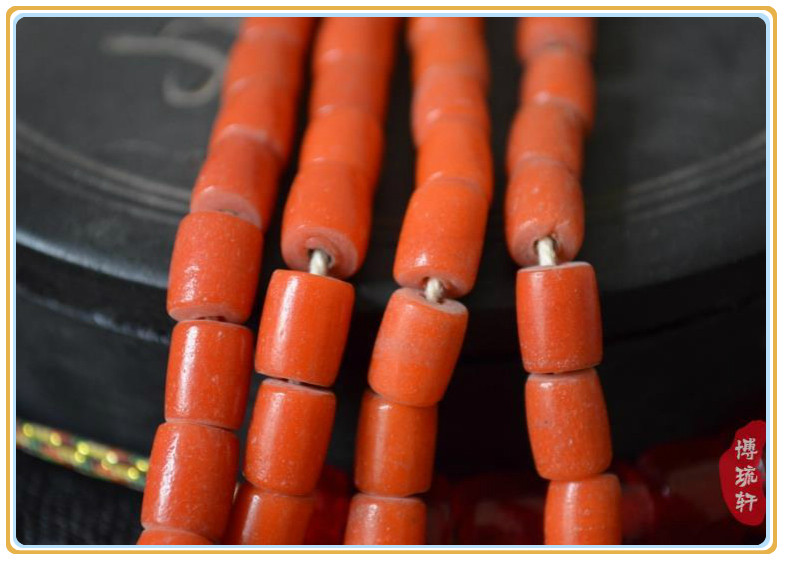 diy配珠年份好民国珊瑚红柱形老琉璃珠子7mm*8mm老琉璃散珠隔珠