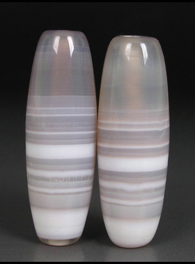 冰糯白缠丝玛瑙勒子一对40*13_39*13MM_B1032