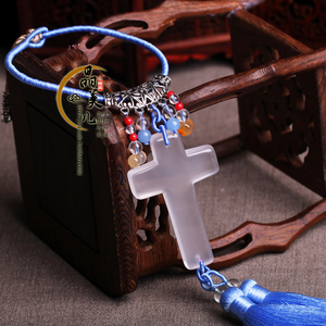 天然粉晶十字架汽车挂件 车内饰品水晶十字架车载挂饰