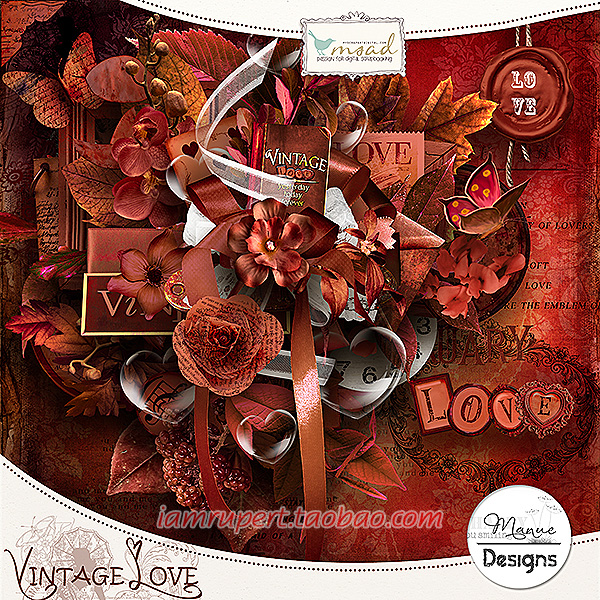 欧美PNG 高档红色风格纸蝴蝶钟麦信封love爱情装饰背景素材Y1047