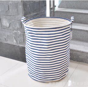 条纹棉麻家居布艺收纳桶超大玩具脏衣桶