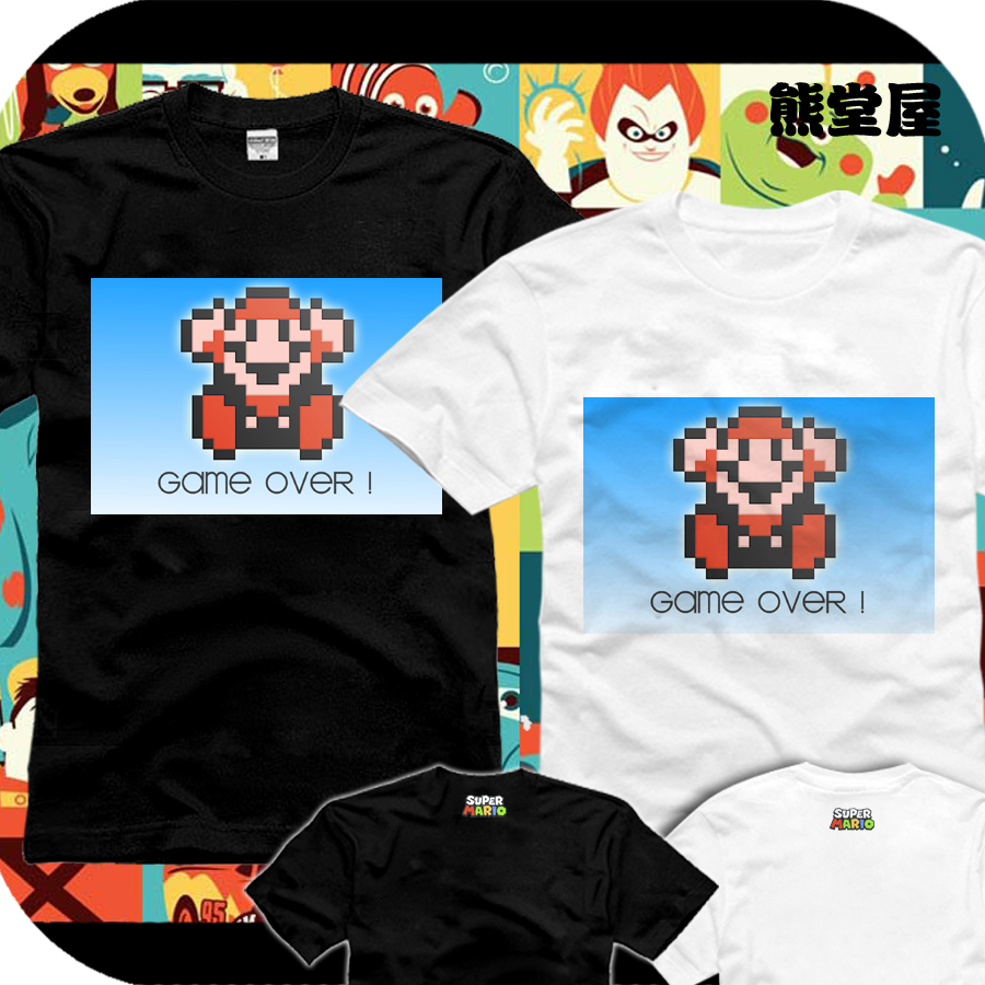永远的超级玛丽马里奥兄弟gameover游戏结束纯棉衣服短袖T恤
