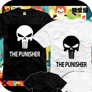 纯棉T恤短袖男女衣服惩罚者超级英雄 神鬼制裁者logo骷髅头