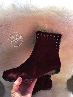 酒红反皮柳钉侧拉链靴子 折 Anthea Sport 现货 美国VanEli