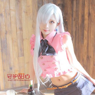 包邮七原罪伊丽莎白·里昂妮丝银白色100cm长直发cosplay假发