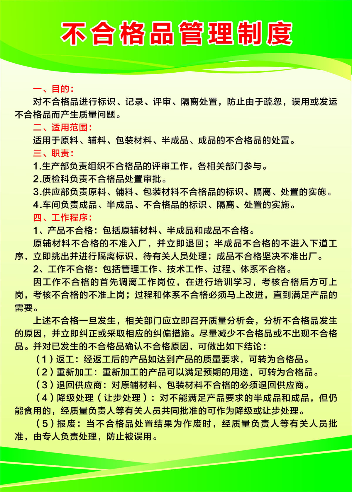 761海报印制展板写真喷绘895公司企业食品不合格品管理制度