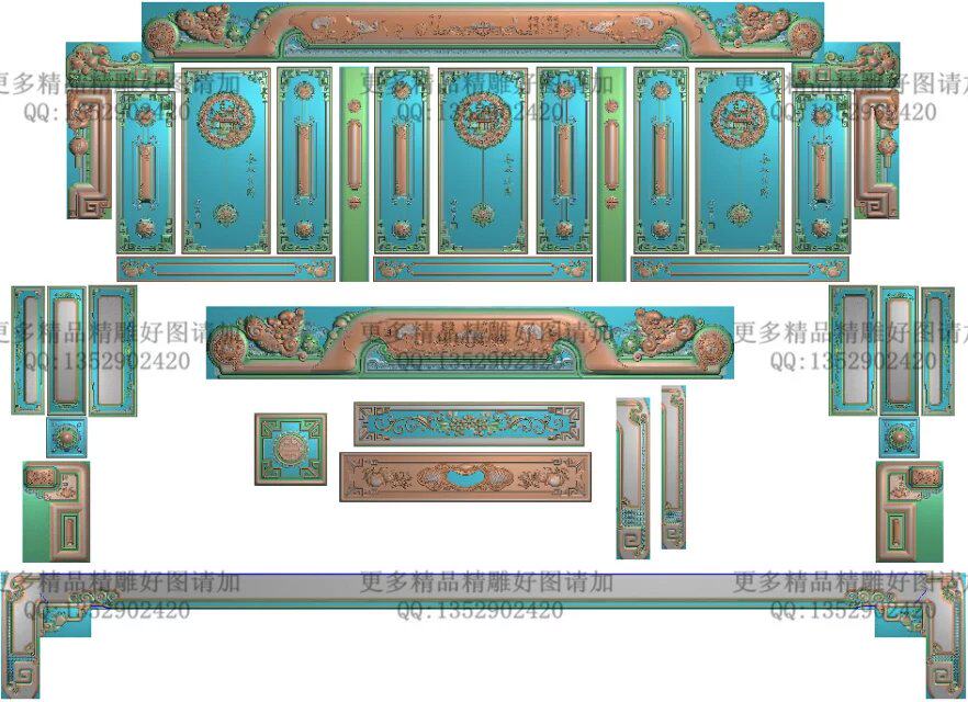 精雕图灰度图仙鹤麒麟靠头脑浮雕狮子雕新款喜从天降沙发套图山水