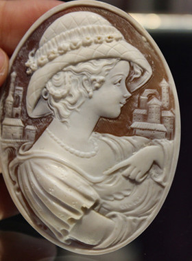海外古董珠宝首饰欧洲回流cameo手工贝雕浮雕可做吊坠胸针