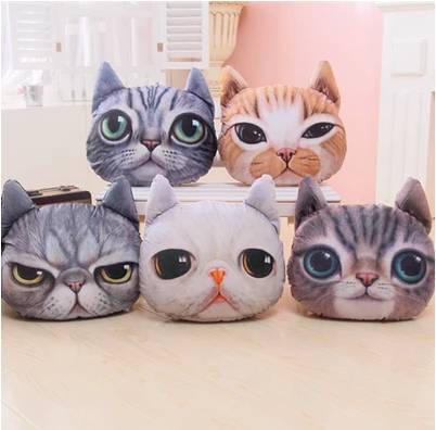包邮原宿3D立体印刷萌猫抱枕喵星人枕头猫咪靠垫逼真大眼猫咪公仔