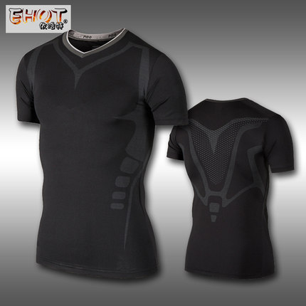 春夏跑步篮球轻薄透气紧身衣男 精英花纹速干排汗运动健身短袖T恤