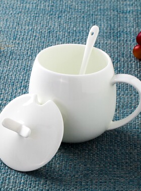 景德镇家用纯白色杯子简约马克杯陶瓷水杯骨瓷咖啡杯奶杯创意水杯