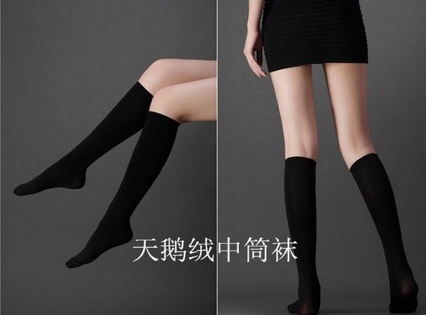 春秋120D不透肉天鹅绒中统袜女半截中筒袜日系过膝袜精品袜子