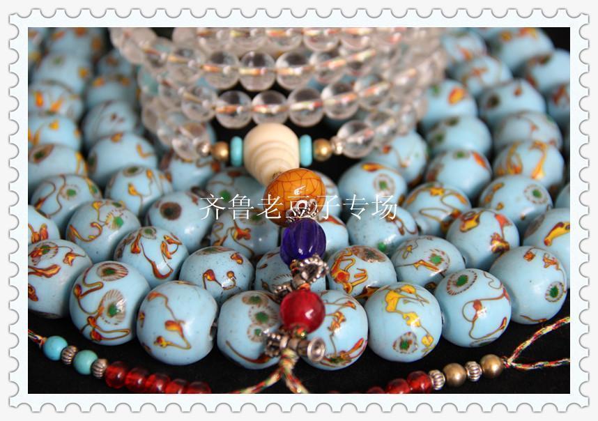 老琉璃古法手工蓝色凤眼珠子