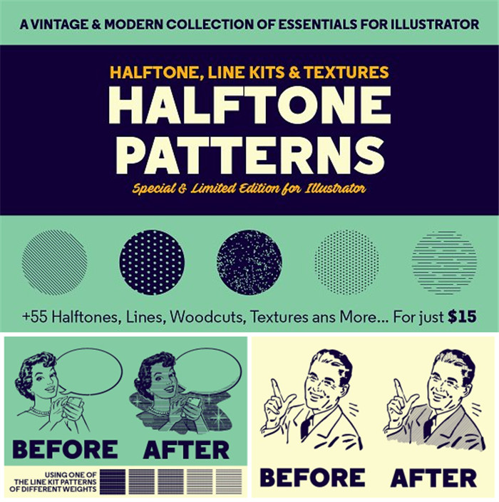 [531]AI矢量设计素材 Halftone波普漫画风格纹理填充插件swatches