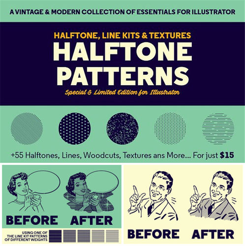 [531]AI矢量设计素材 Halftone波普漫画风格纹理填充插件swatches