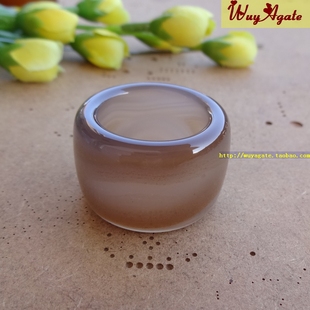 巴西纯天然原色无烧冰彩玉髓复古玛瑙扳指戒指环宽厚男半宝石21mm