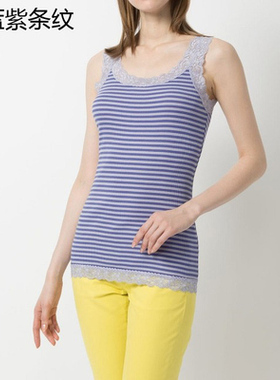 亏本特价满88包邮女装 女款蕾丝边条纹吊带背心 U领V领两穿打底背