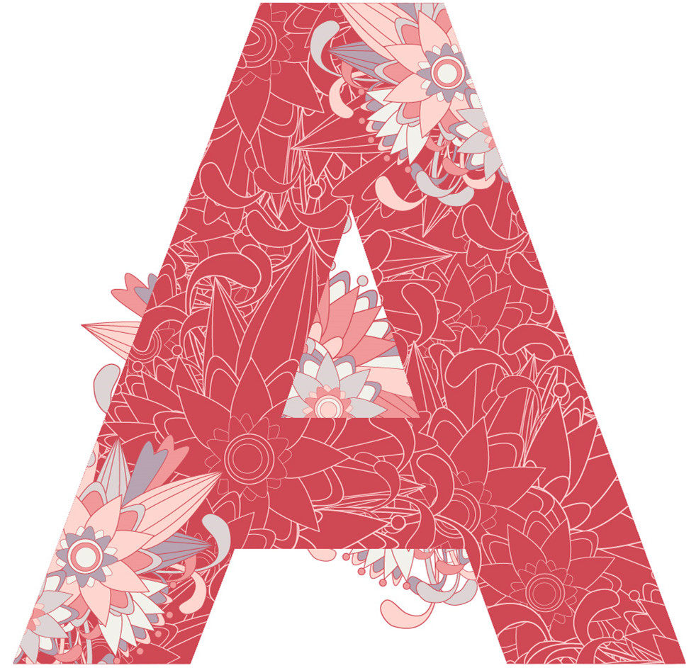 a0397矢量淡雅花纹印花图案英文字母 ai设计素材