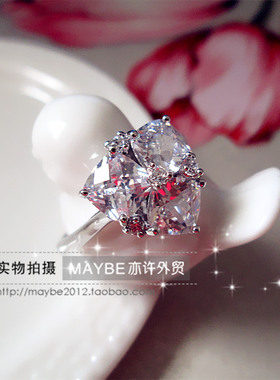 韩国时尚风超闪镀18k白金戒指