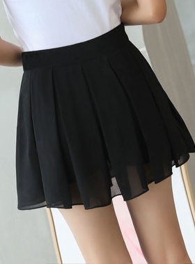 半身裙女百褶裙小个子裙子网纱雪纺短裙裙裤夏季新款裤裙黑色纱裙