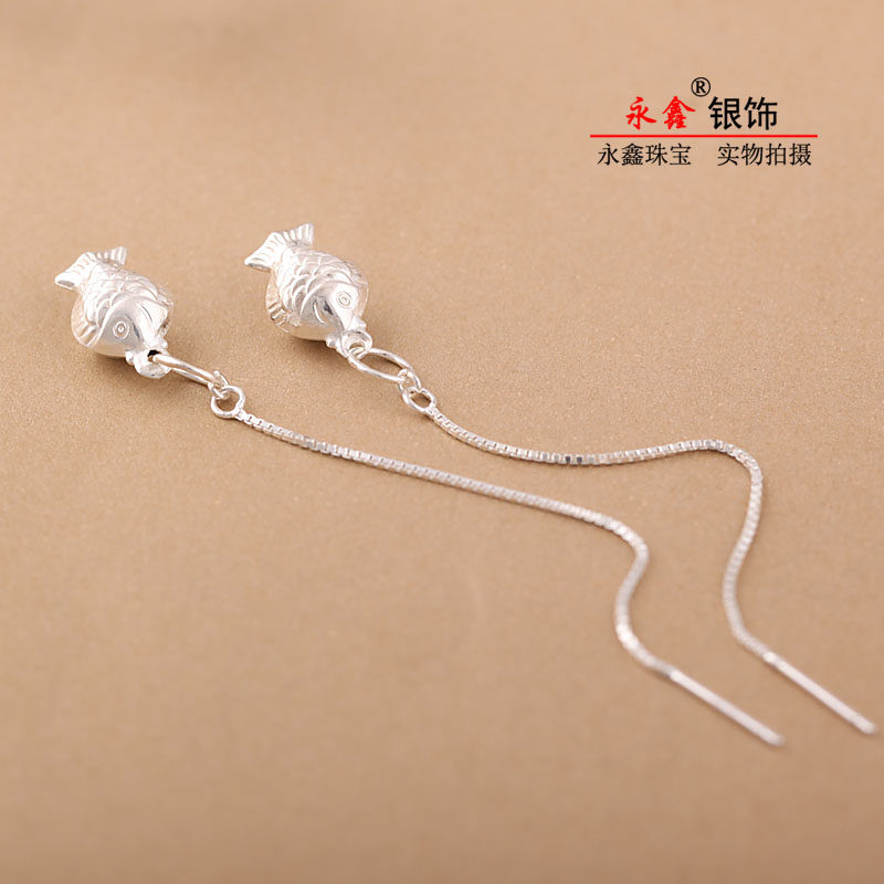 925纯银耳线正品女长款优雅风简约通体全银甜美小鱼耳坠防过敏潮