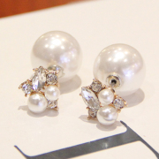 Email Korea Korean version of the high end awesome temperament exquisite rhinestone faux Pearl Double Stud Earrings new style fashion