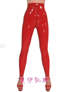 乳胶长裤 女弹力乳胶紧身裤 高腰乳胶紧身长裤 裆部拉链