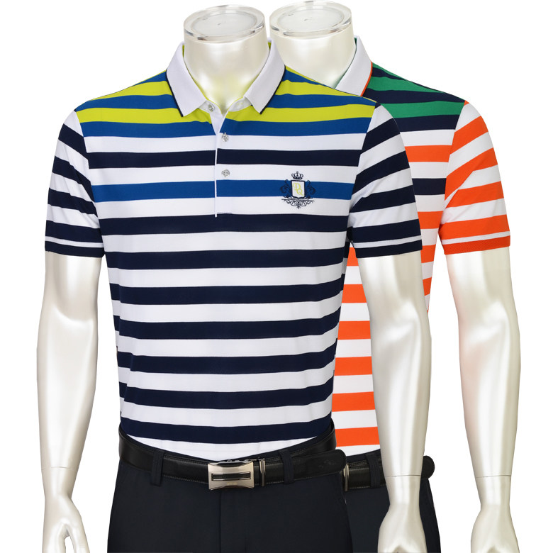 老爷车男装短袖t恤男士中年夏款条纹翻领宽松商务休闲T恤时尚都市