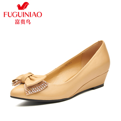 Fuguiniao shoes with authentic Korean bow leather Ballet flats pointed wedges shoes women