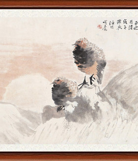 字画客厅卧室真迹国画花鸟画装饰画非手绘仿任伯年 栖禽图赠装裱