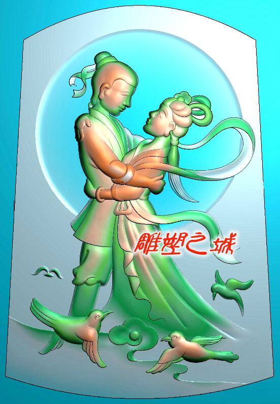 精雕图 灰度图 浮雕图 电脑雕刻图 玉雕牛郎织女鹊桥会