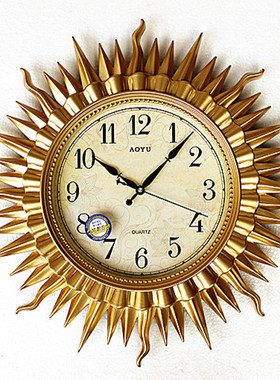 香港AOYU/时尚创意/客厅/欧式/金色太阳/大气时钟/18英寸静音挂钟