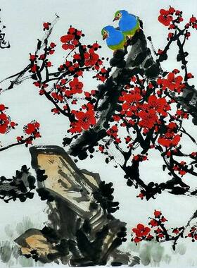 平民画院纯手绘E020802赵一铭四尺斗方国画花鸟 梅花66 66