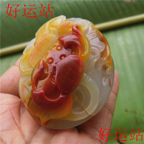 促销黄龙玉原石籽料手把件玉石莲花手玩件黄蜡石风水摆件玉佩