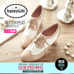 #HoneyGIRL Tian Shen fall 2015 new stylish coarse with mixed colors of round-headed high heel women shoes deep wave