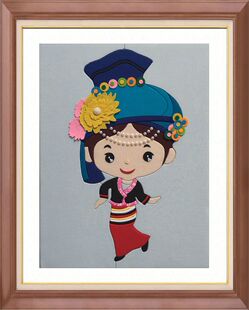 DIY手工拼布画布嵌布贴画亲子材料包56民族风人物服饰布朗族30x40