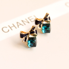 Shanzai Korean Lady Blue Crystal bow pierced earrings earring 925 and white fungus-free nails ear ear clip earrings