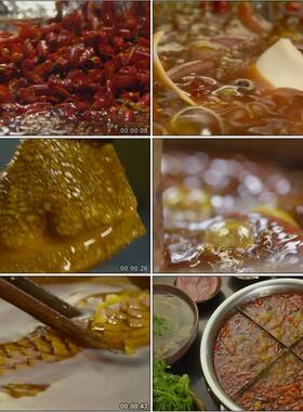 花椒红辣椒/重庆麻辣火锅/涮锅底料熬制火锅文化高清实拍视频素材