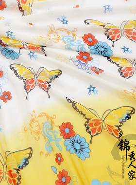 75d双边定位黄色蝴蝶渐变印花雪纺布料 春夏衣裙 汉服服装面料