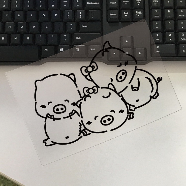 个性猪猪一家亲 可爱卡通 车贴 三只小猪 三口之家 贴纸 汽车
