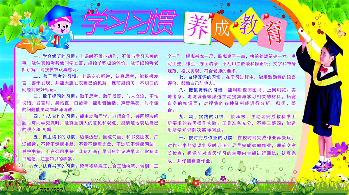 755海报印制展板写真喷绘592校园文化墙板报学习习惯养成教育